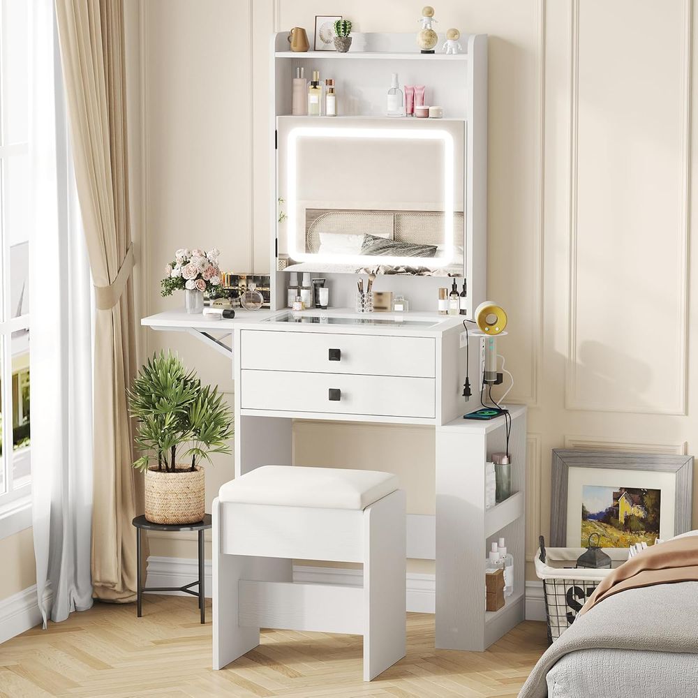 Desk Setup In Small Bedroom - Penteadeira Pequena Vabches com Painel Estilo
