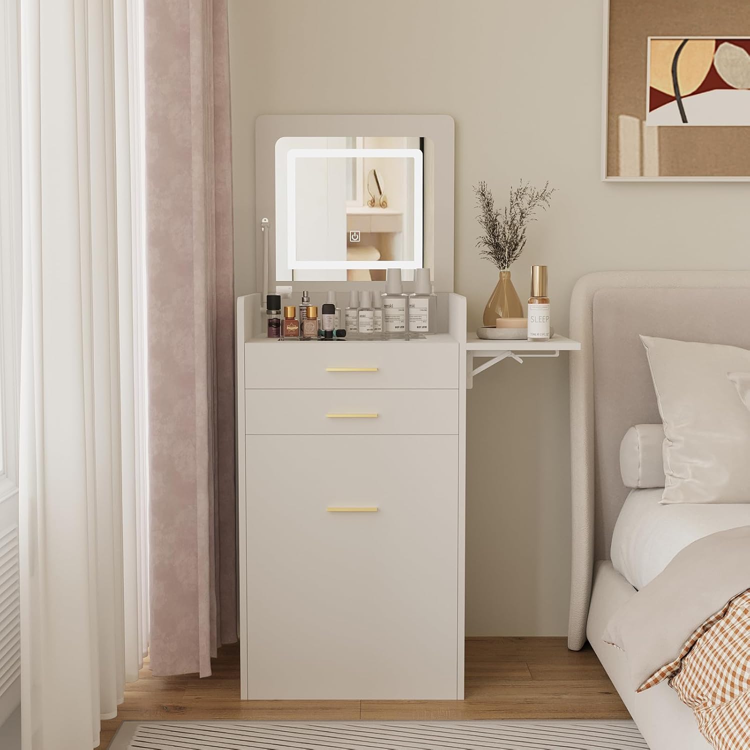 Pequena Penteadeira com Cadeir - Desk Setup In Small Bedroom avaliação e preço